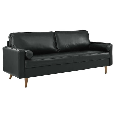 Modway Valour 81" Modern Style Top Grain Leather Sofa in Black Finish
