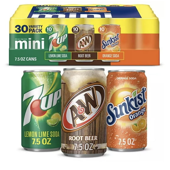 Valpa 7UP, A&W Root Beer and Sunkist Variety Pack (7.5 fl. oz., 30 pk.)