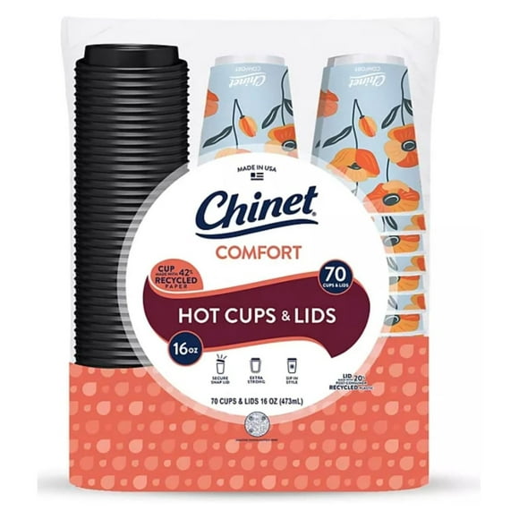 Valpa Comfort Cup and Lids, 16 oz. (70 ct.) Chinet