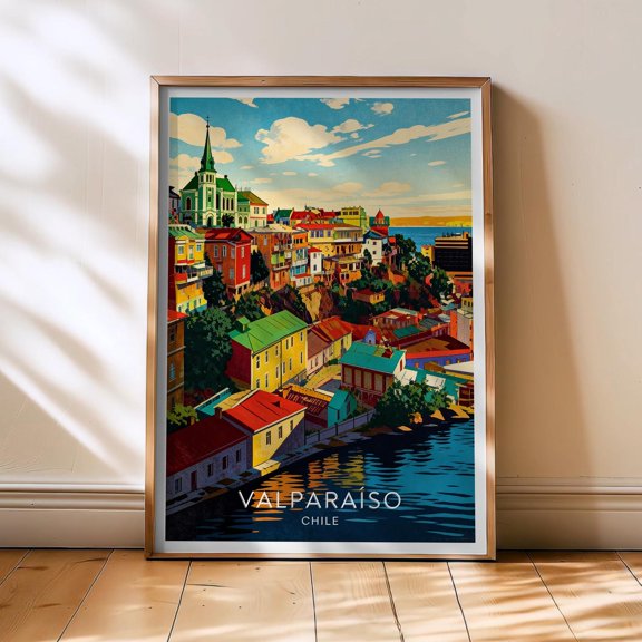 ValparaÃso Travel Poster, Chile Poster, ValparaÃso Vintage Art, South America, Town Looking Vibrant Poster, ValparaÃso , Poster Print Only