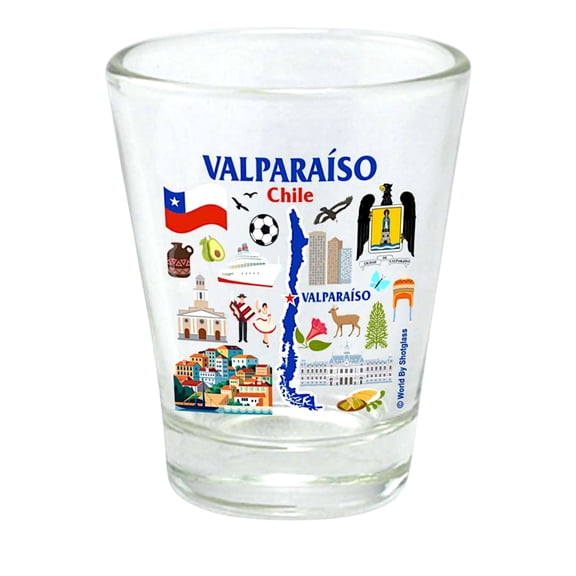 Valparaiso Chile Map and Attractions Collage Shot Glass