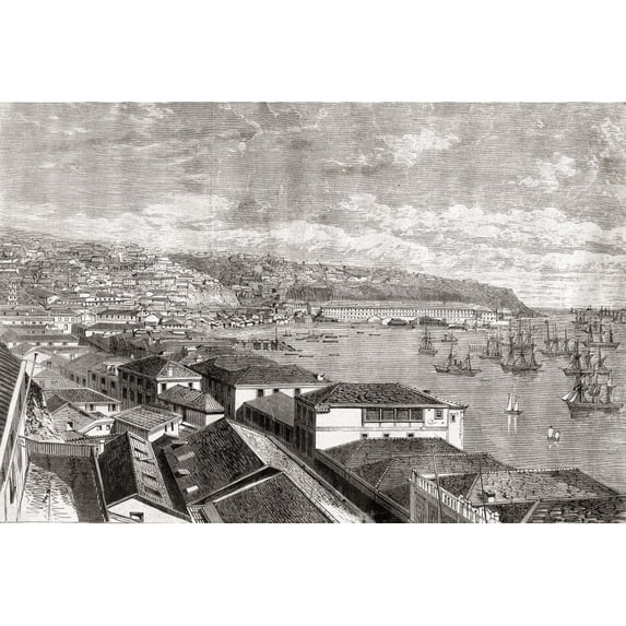 Valparaiso, Chile, South America. The City And Port In The Late 19th Century. From L'univers Illustre, Published 1866. by Ken Welsh / Design Pics (34 x 22)
