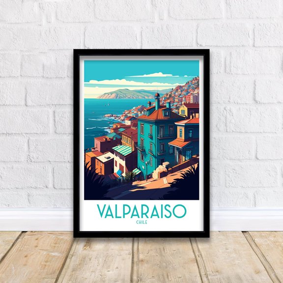 Valparaiso Chile Travel Poster, Colorful Architecture Art Print, Poster Only