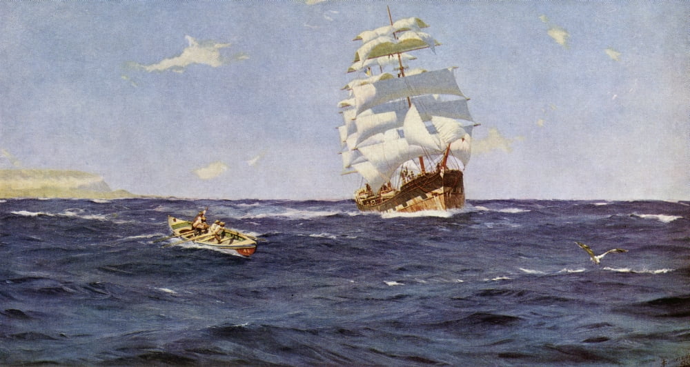 Off Valparaiso Painting By Thomas Jaques Somerscales A Clipper Under Sail From The Worlds Greatest Paintings Published By Odhams Press London 1934 Canvas Art - Ken Welsh Design Pics (20 x 10)