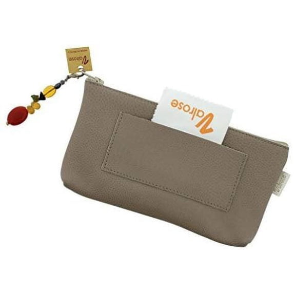 Valrose Leather Glasses Case For Men & Women, Eyeglass Pouch With Beaded Zipper, Taupe