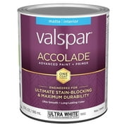 Valspar Accolade Interior Paint Matte Washable Acrylic-Based - 1 Qt., Ultra White   Interior & Exterior Use, Professional Finish