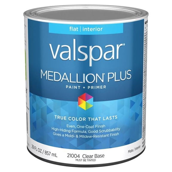 Valspar 21004 Clear Base Medallion Plus Interior Paint & Primer, Flat, 1 Quart