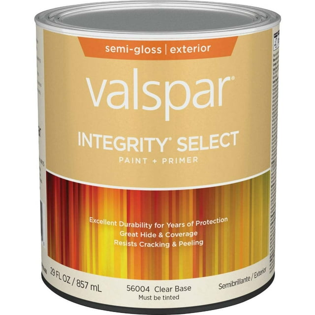Valspar 028.0056004.005 Integrity Select Semi-Gloss Paint & Primer Exterior Paint, Clear Base, 1 Qt.