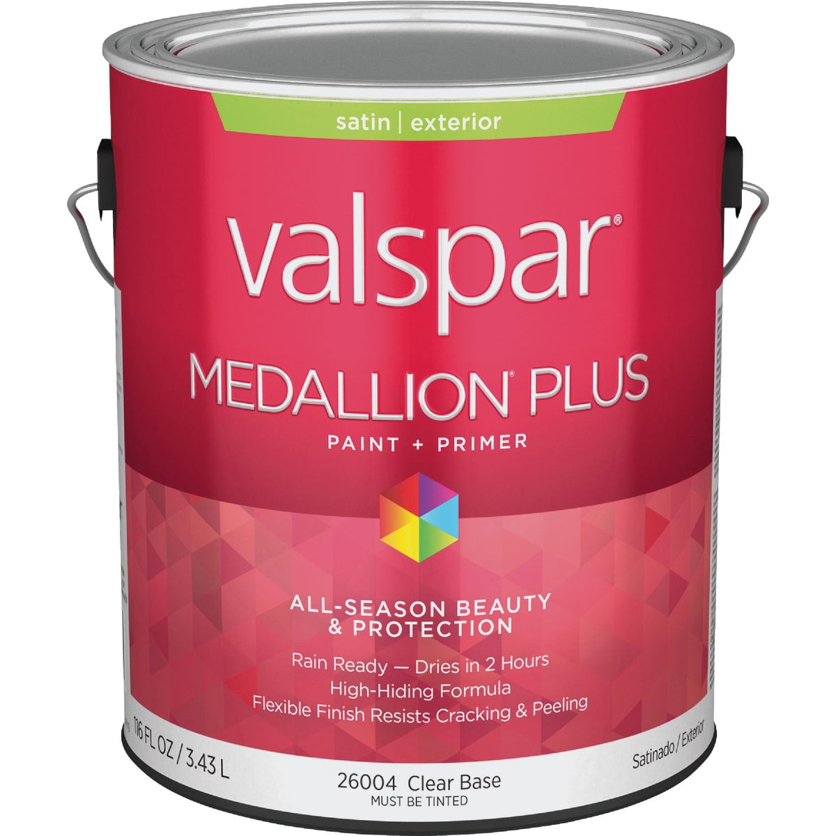 Valspar 26004 Clear Base Medallion Plus Exterior Paint & Primer, Satin, 1 Gallon