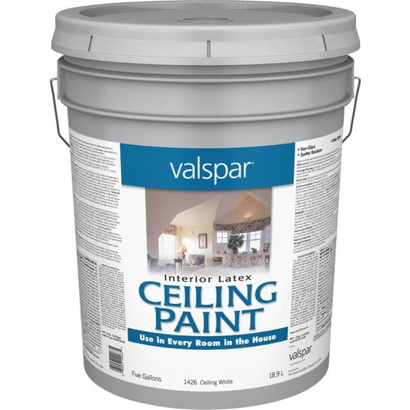 Valspar 1426 Interior Latex Ceiling Paint, Flat, White, 5 gal Pail