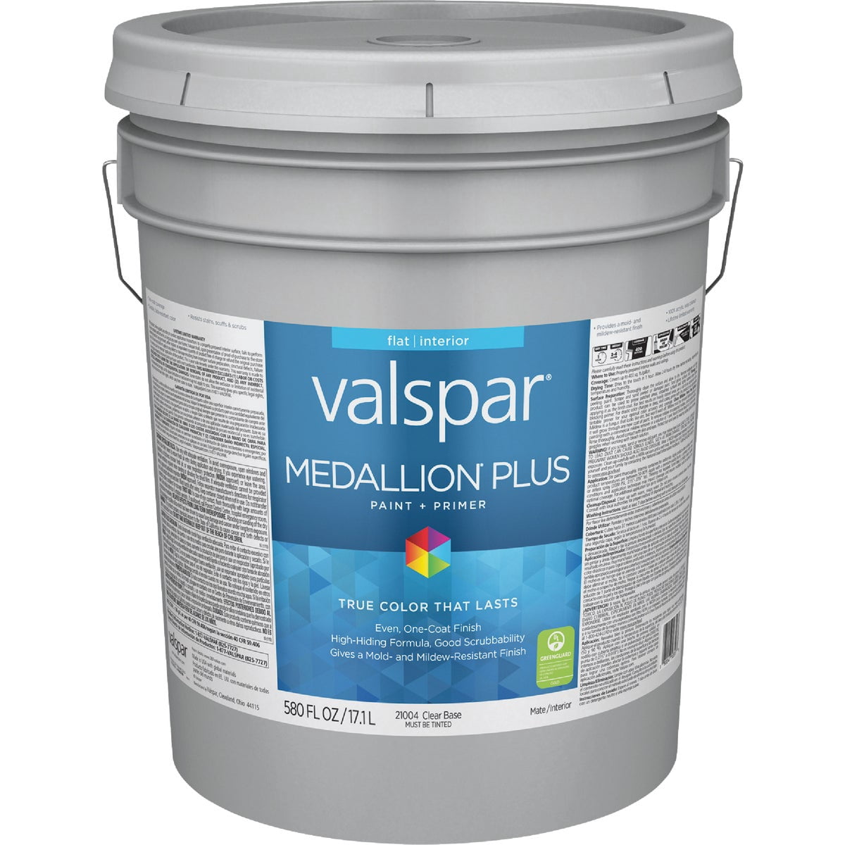 Valspar 21004 Clear Base Medallion Plus Interior Paint & Primer, Flat, 5 Gallon