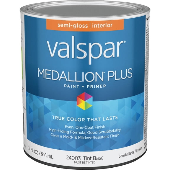 Valspar 24003 Tint Base Medallion Plus Interior Paint & Primer, Semi-Gloss, 1 Quart