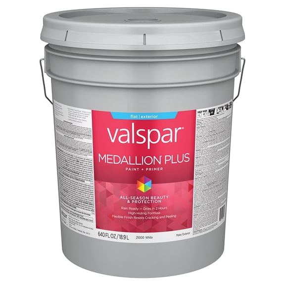 Valspar 25000 White Base Medallion Plus Exterior Paint & Primer, Flat, 5 Gallon