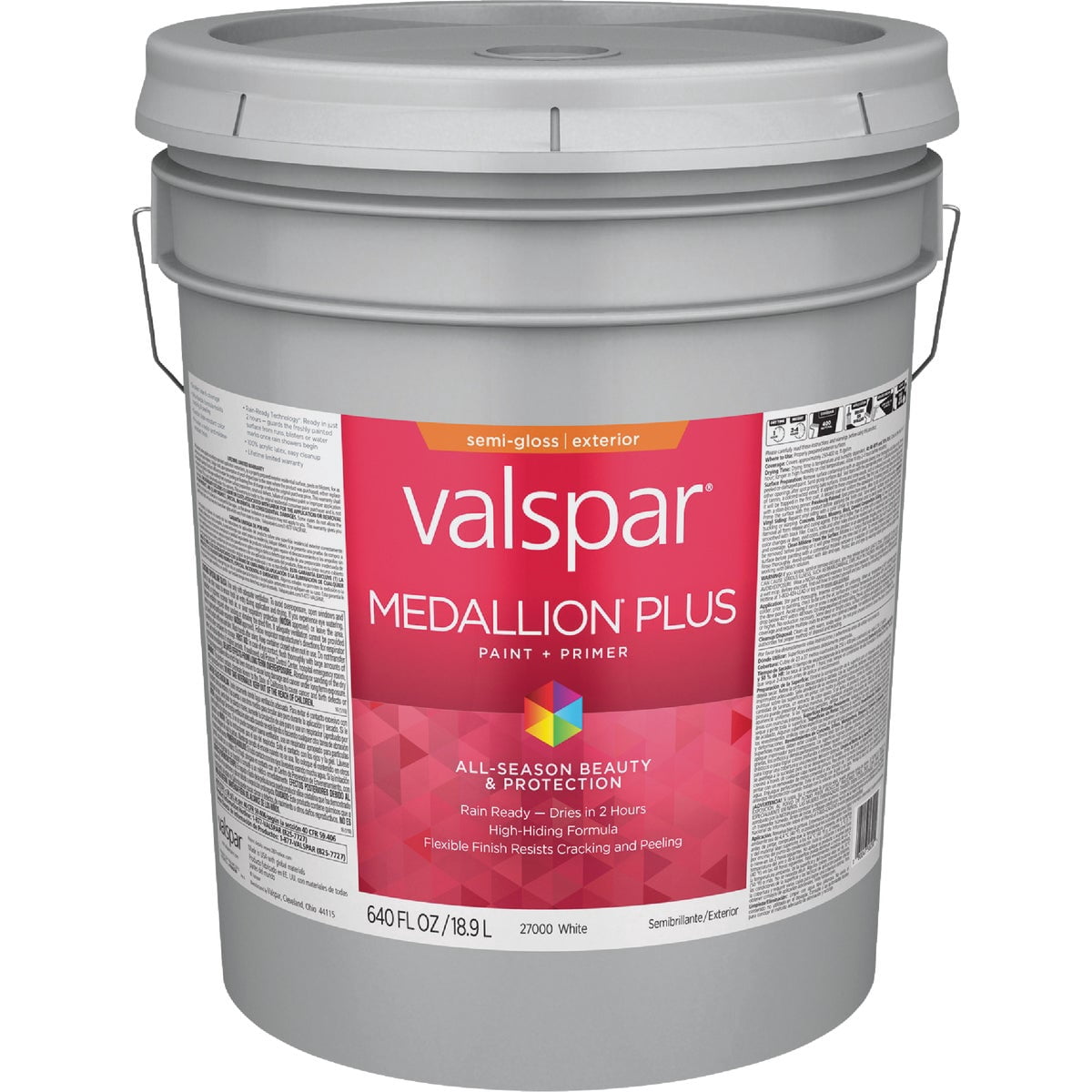 Valspar 27000 White Base Medallion Plus Exterior Paint & Primer, Semi-Gloss, 5 Gallon
