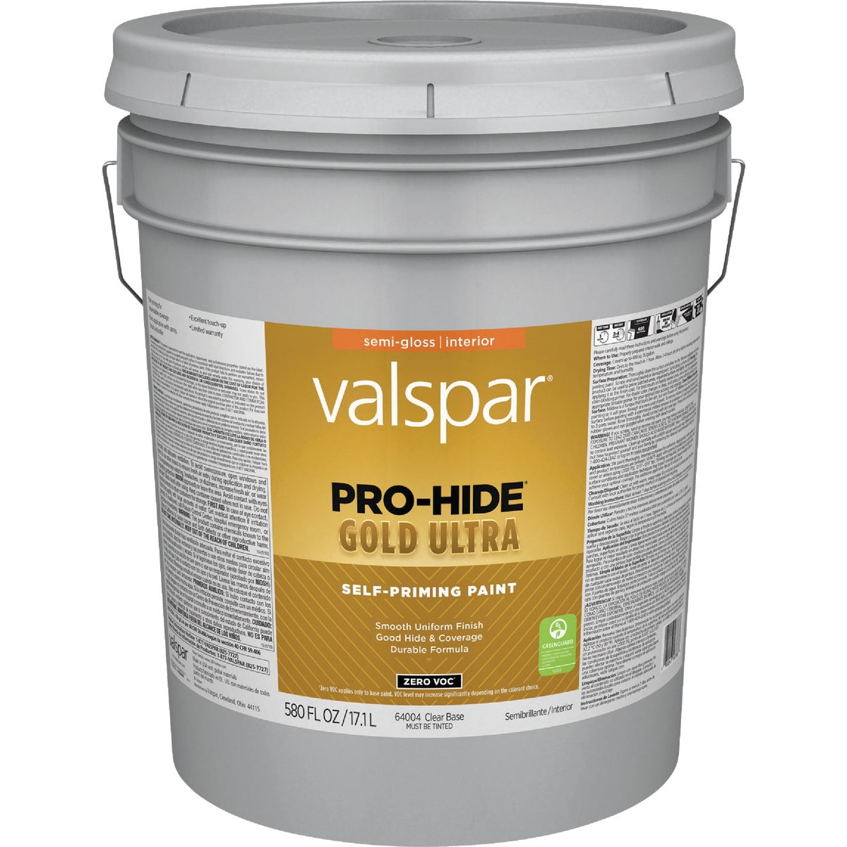 Valspar 64004 Clear Base Pro-Hide Gold Ultra Interior Super One Coat Primer, Semi-Gloss, 5 Gallon