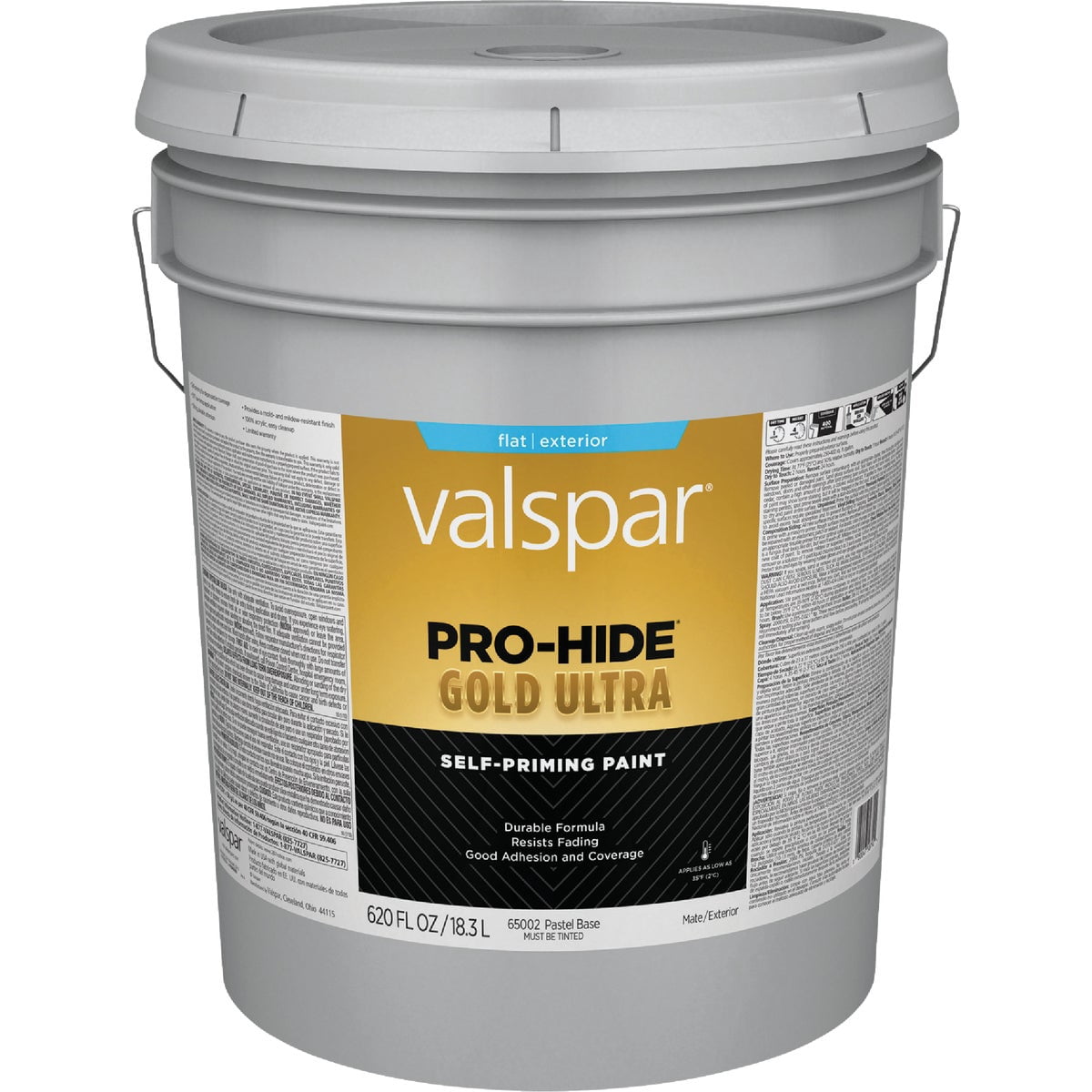 Valspar 65002 Pastel Base Pro-Hide Gold Ultra Exterior Super One Coat Primer, Flat, 5 Gallon