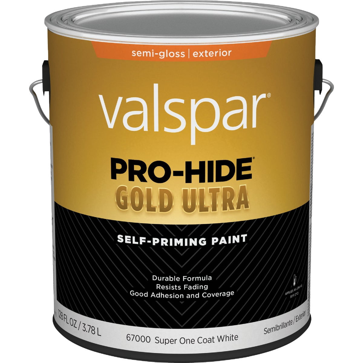 Valspar 67000 White Pro-Hide Gold Ultra Exterior Super One Coat Primer, Semi-Gloss, 1 Gallon
