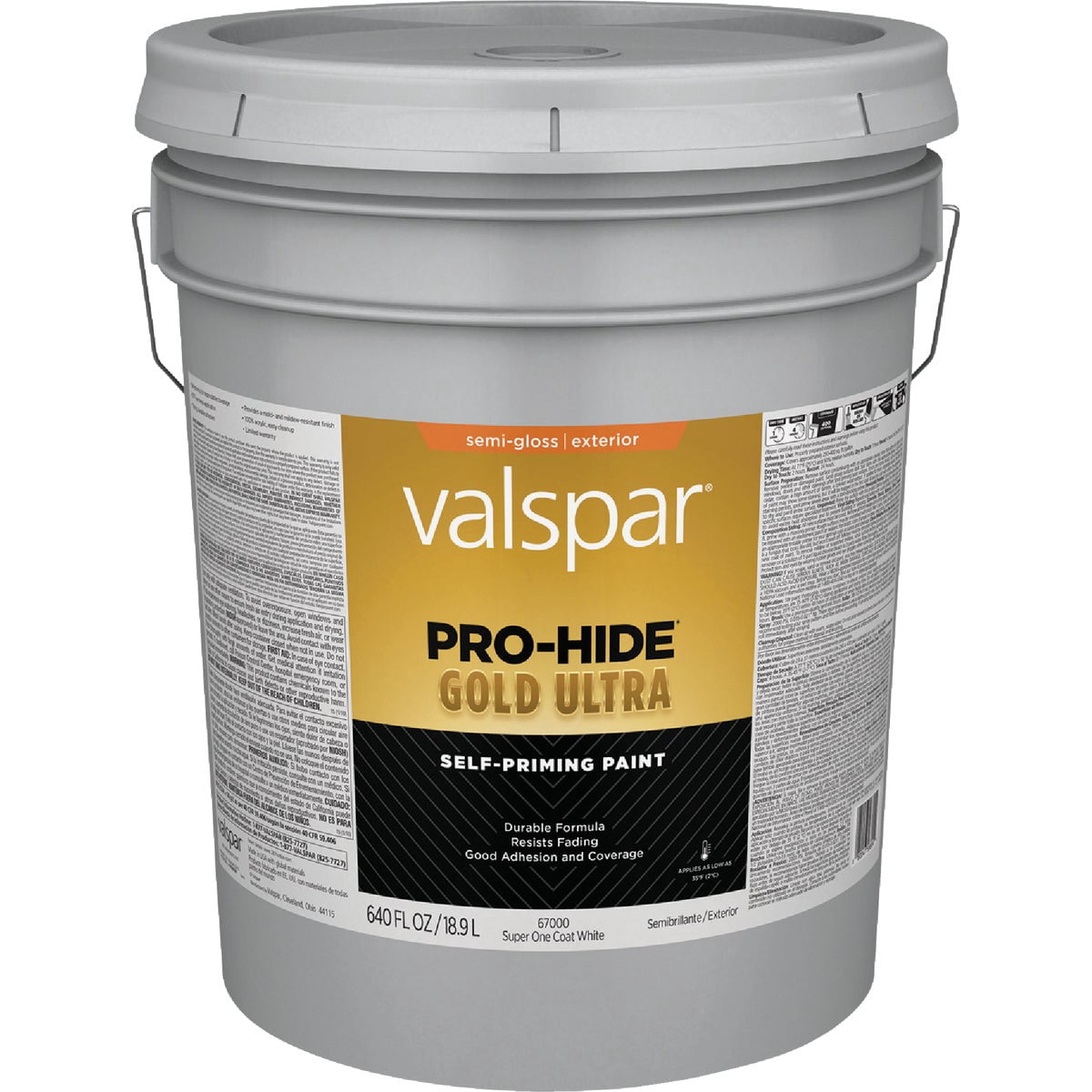 Valspar 67000 White Pro-Hide Gold Ultra Exterior Super One Coat Primer, Semi-Gloss, 5 Gallon