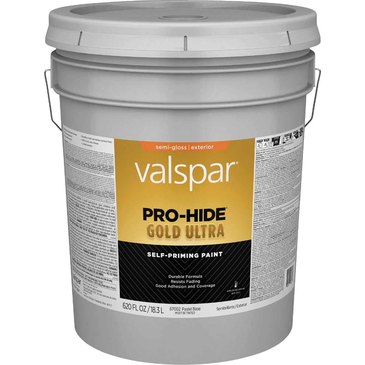 Valspar 67002 Pastel Base Pro-Hide Gold Ultra Exterior Super One Coat Primer, Semi-Gloss, 5 Gallon