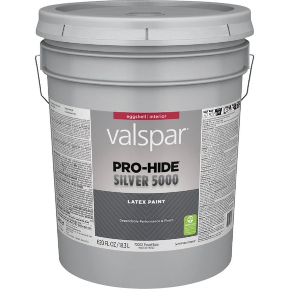 Valspar 72002 Pastel Base Pro-Hide Silver 5000 Interior Wall Paint, Eggshell, 5 Gallon
