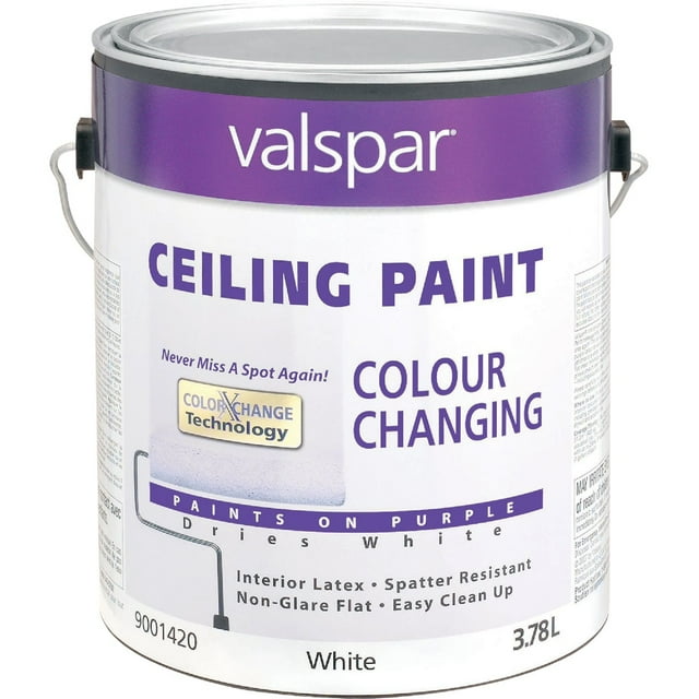 Valspar Color Changing Latex Flat Ceiling Paint, White, 1 Gal. 028.