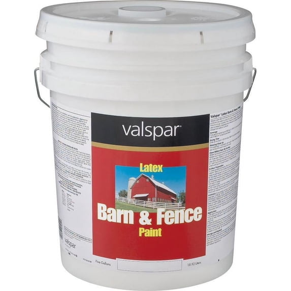 Valspar Latex Paint and Primer In One Flat Barn and Fence Paint, Red, 5 gal
