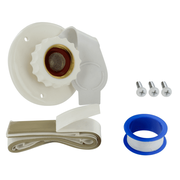 Valterra A01-0170LFVP Flush-Mount Water Inlet - MPT, 2-3/4" Flange, Brass, White (Carded)