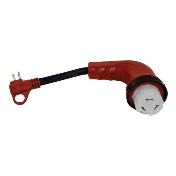 Valterra A10-1550D90 Mighty Cord 90° Detachable 12" Locking LED Adapter Extension w/Handle - 15AM to 50AF, Red (Bulk)