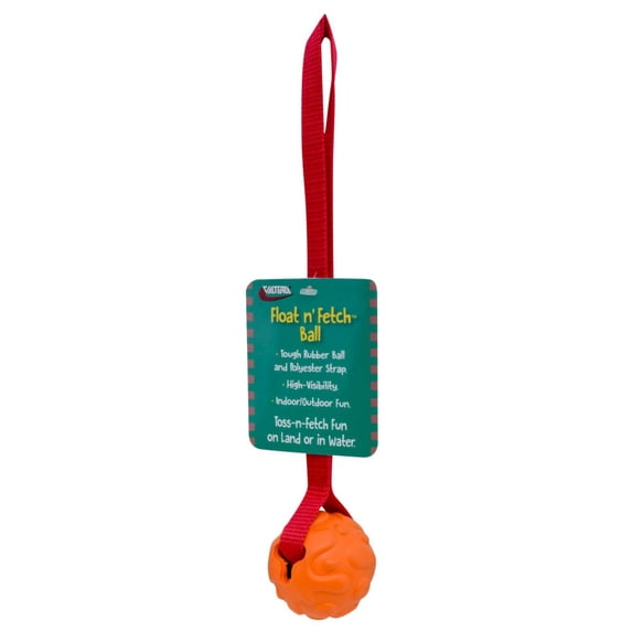 HI-VISIBILITY FLOATING RUBBER BALL W/POLYPROPYLENE STRAP, CARDED