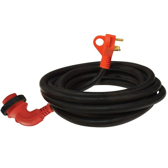 Valterra A10-3025ED90 Mighty Cord 90° LED Detachable 30 Amp Power Cord w/Handle - 25', Red