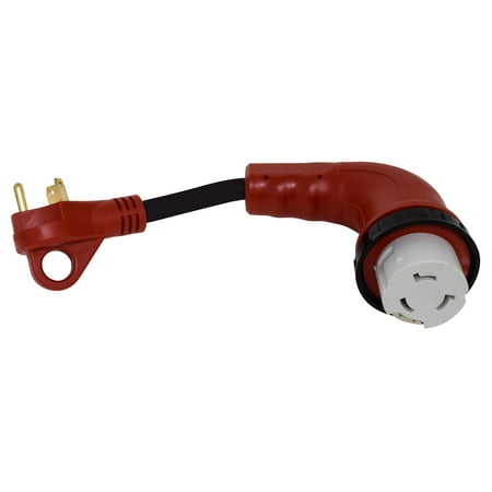 Valterra A10-3050D90 Mighty Cord 90° Detachable 12" Adapter Cord - 30AM to 50AF, Red