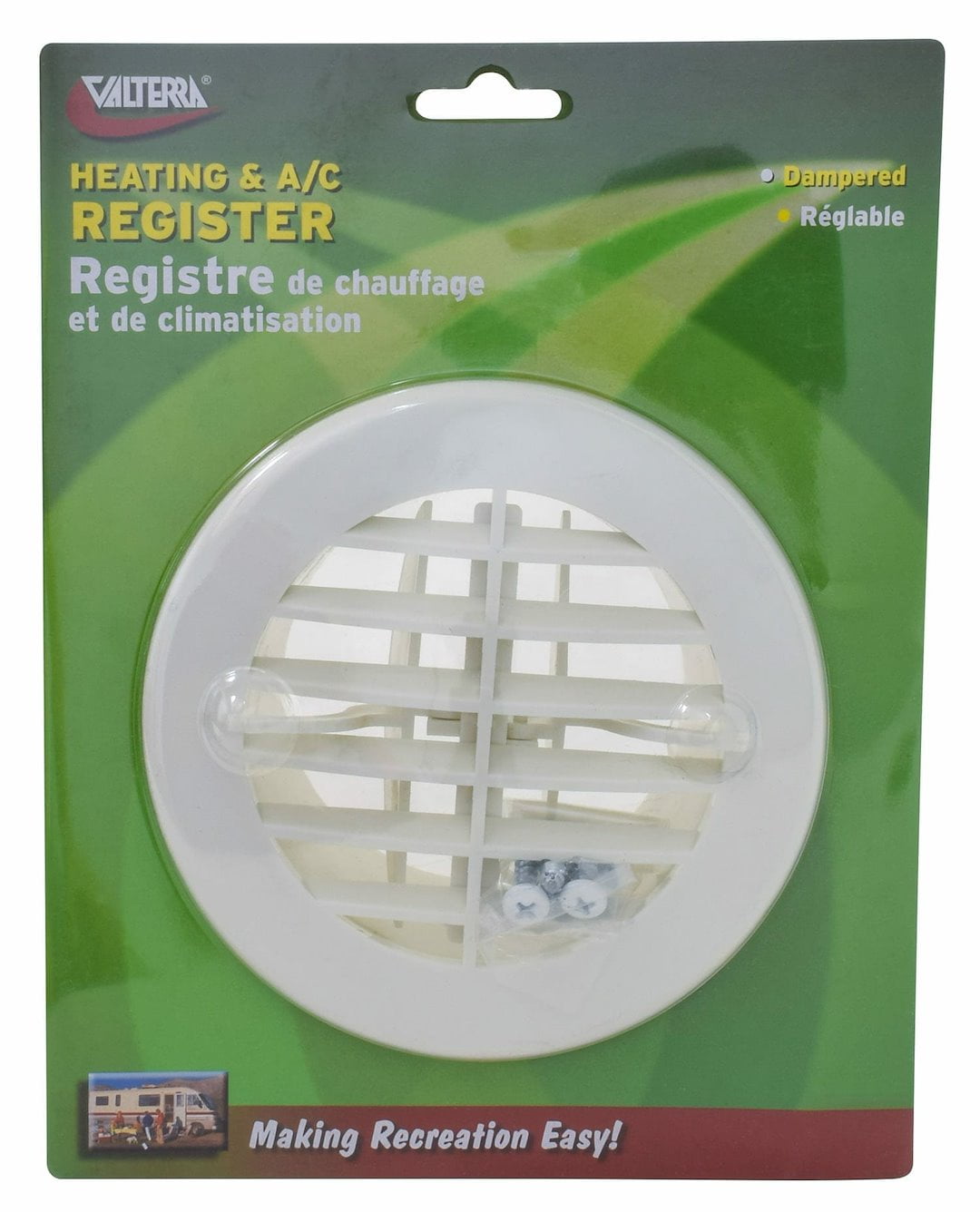 Valterra A10-3350VP Rotating/Dampered Heating and A/C Register - 4" ID x 5-3/8" OD, White
