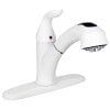 White Ceramic Disc Single-Handle Kitchen Faucet with Pull-Out Spray