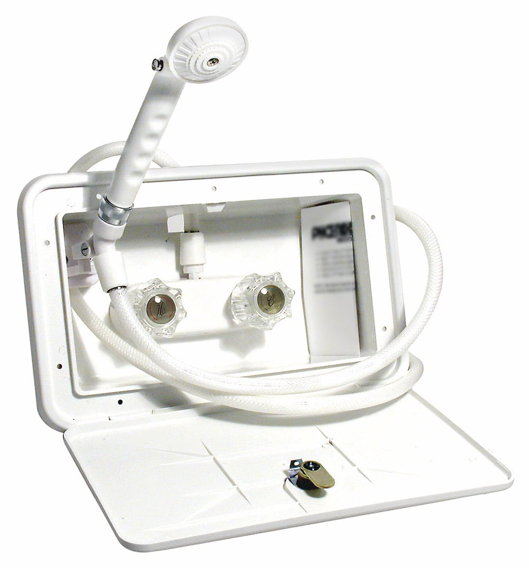 White Wall Mounted Exterior Shower Kit with Vinyl Hose