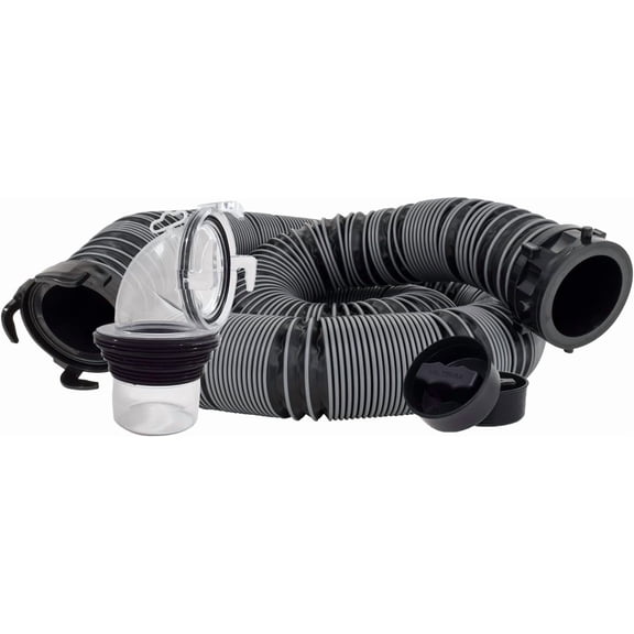 Valterra Silverback 15-Foot RV Sewer Hose Kit, Universal Sewer Hose for RV Camper, Includes 15-Foot Hose with Rotating Fittings, 90 Degree ClearView Sewer Adapter and 2 Drip Caps