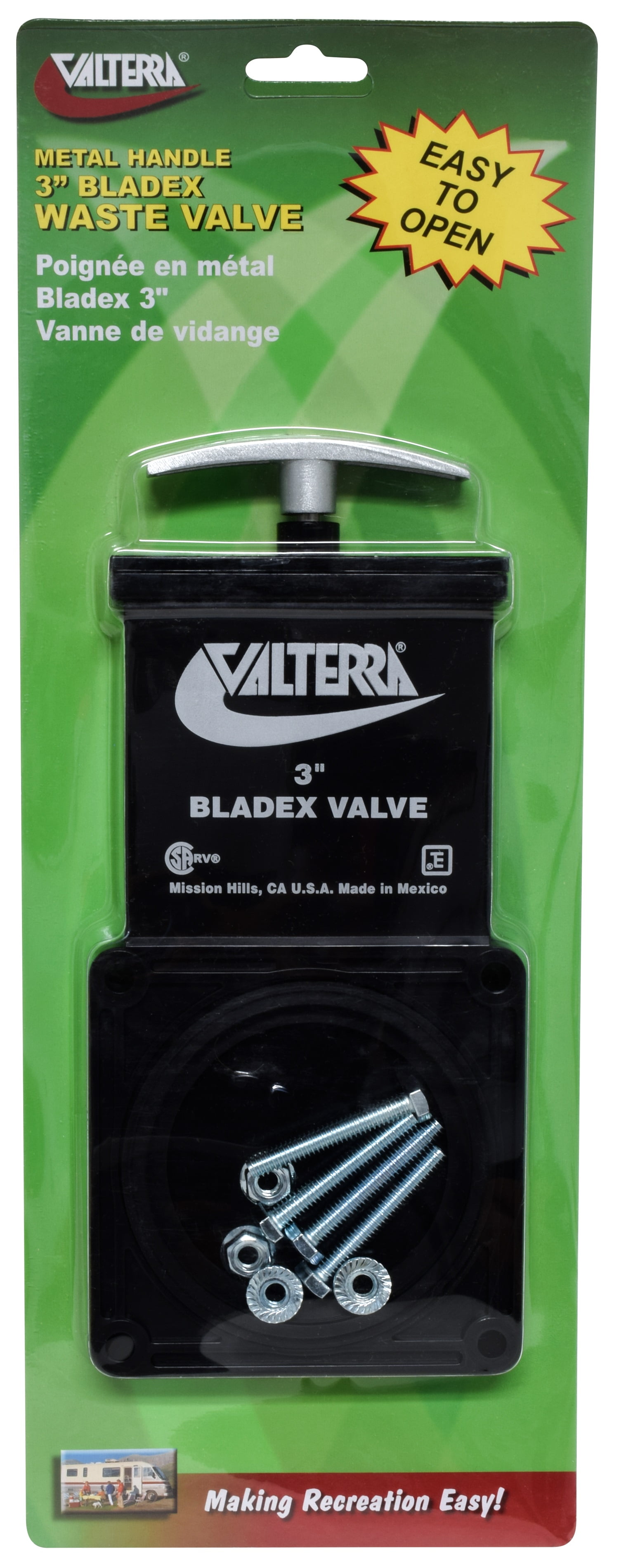 Valterra T1003VP, 3" Bladex Waste Valve with Plastic Handle, RV Sewer System Accessories