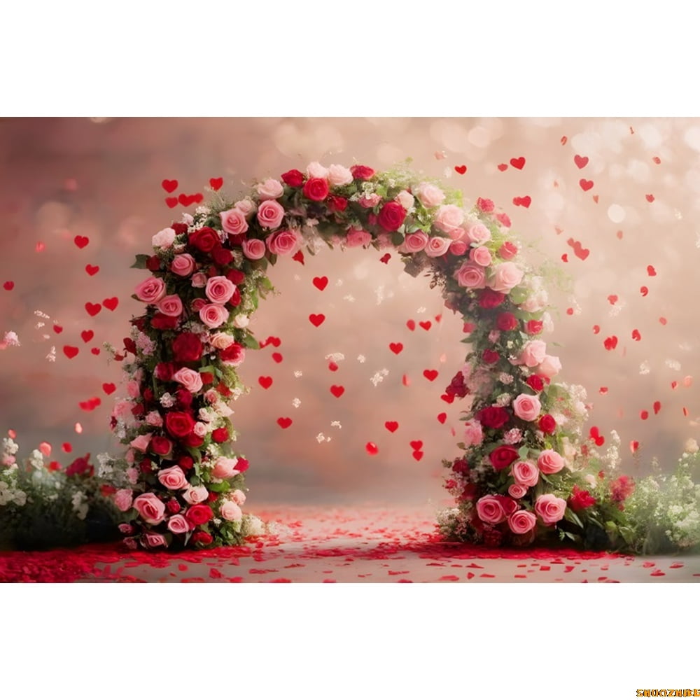 Valtine's Day Backdrop Red Rose Love Heart Arch Flowers Bridal Shower ...
