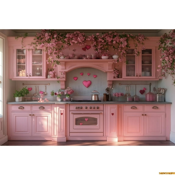 Valtine's Day Kitch Sce Backdrop Pink Cabinet Cake Flowers tic Valtine Wedding Party Photography Background r
