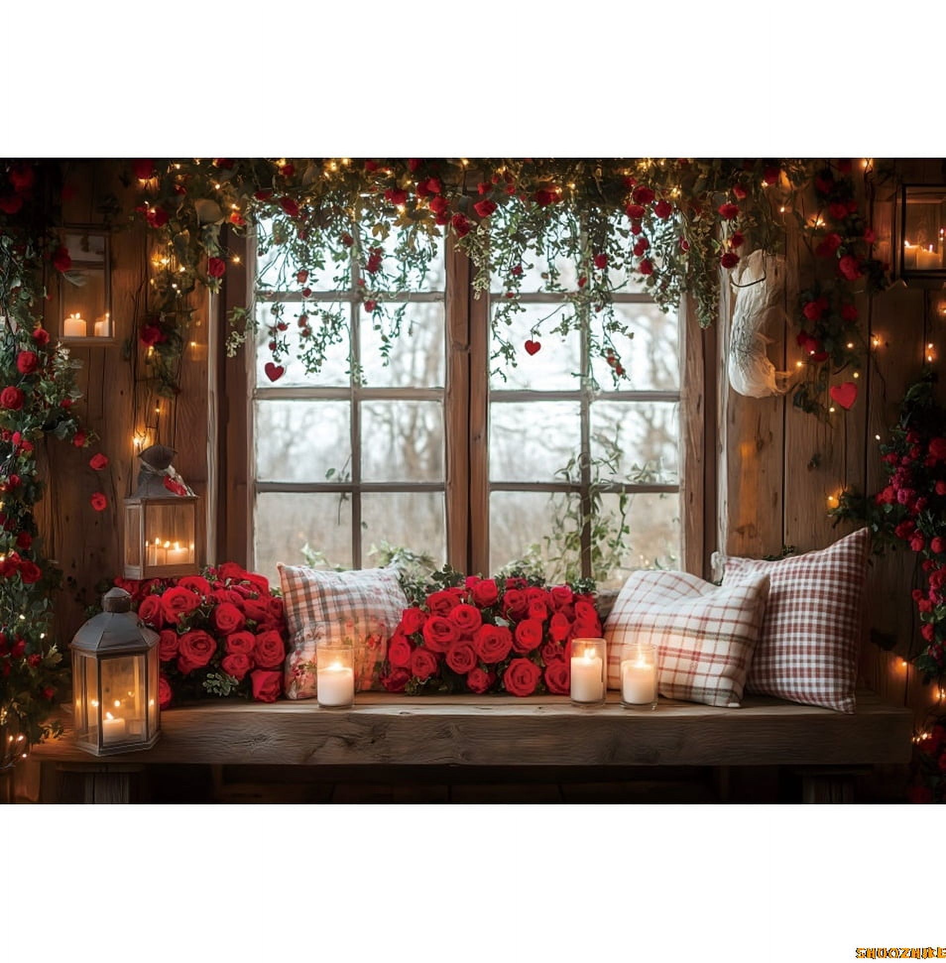 February Backdrop Roses Valtine's Day Photography Backdrop Wood Love Rose Flowers Wedding ...