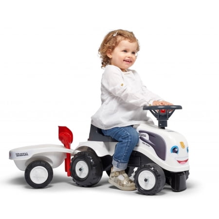 Valtra Baby Farmer Tractor with Trailer, Shovel and Rake, Children's Push Along Tractor Toy, White - Toddlers Ride-on tractor