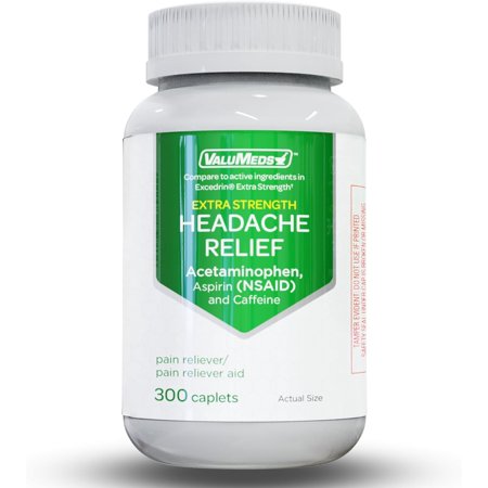 ValuMeds Extra-Strength Headache Relief | Acetaminophen, Aspirin 250mg, Caffeine 65mg | Anti-Inflammatory Pain Reliever | Generic Migraine Relief, Arthritis, Muscles, Joints | 300 Caplets