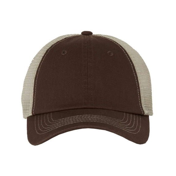 Sportsman - Contrast-Stitch Mesh-Back Cap - 3100 - Brown/ Stone - Size: Adjustable