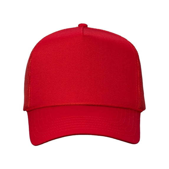 Valucap Five-Panel Mesh-Back Trucker Cap 8804H Red Adjustable