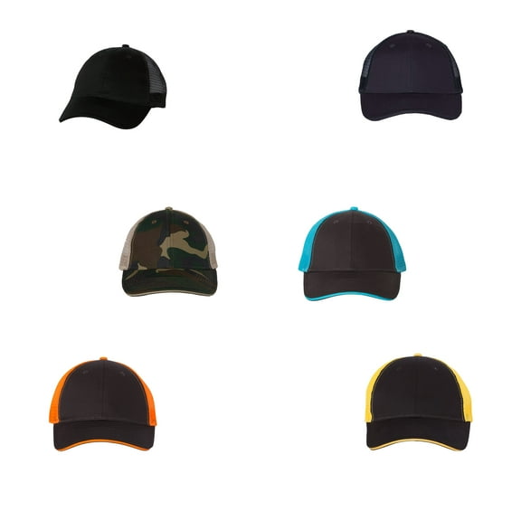 Valucap Sandwich Trucker Cap, Unisex Trucker Hat, Size - Adjustable | Mesh Trucker Cap, Hook and Loop Closures Cap, 6-Panel | Multicolor, Pack 6
