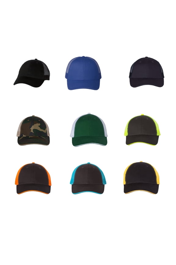 Sandwich Trucker Cap | Unisex Trucker Hat, Size - Adjustable | Mesh Trucker Cap, Hook and loop closure Cap, 6-Panel | Multicolor, Pack 9