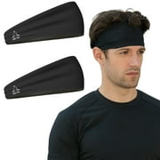 Value 2-Pack, Temple Tape Four Inch Moisture Wicking Workout Sweatband; Absorbs & Evaporates Sweat 8x Faster - Value Pack - 2-Black Sweatbands - 2 Pack