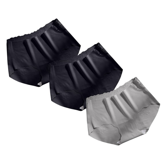 uublik Value 3-Pack, Panties for Women Plus Size High Waist Breathable Briefs Soft Underpants Ladies Stretch Panties Silk Seamless Underwear for Women Black
