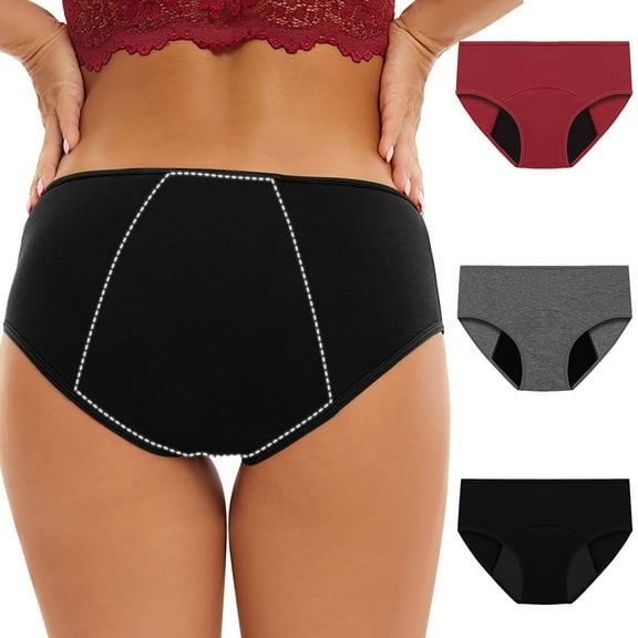 uublik Value 3-Pack, Period Panties Women Protective Menstrual Postpartum Leakproof Panties Heavy Flow Period Underwear Black