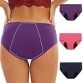 thumbnail image 1 of uublik Value 3-Pack, Plus Size Panties for Women Leak Proof Cotton Overnight Menstrual Panties Briefs Always Period Underwear Purple, 1 of 5