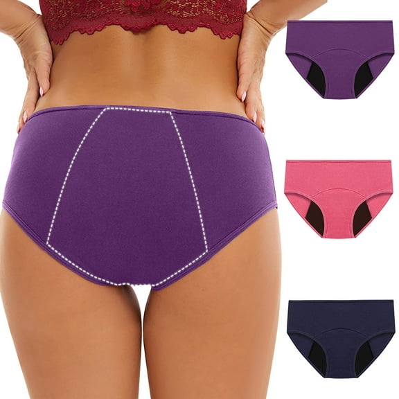 uublik Value 3-Pack, Plus Size Panties for Women Leak Proof Cotton Overnight Menstrual Panties Briefs Always Period Underwear Purple